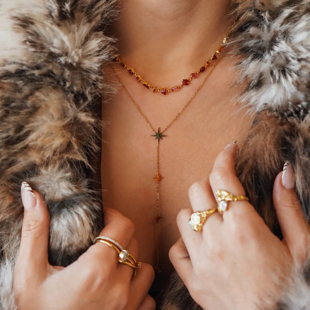 Collier rivière BLAIR en acier inoxydable doré serti de strass colorés
