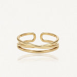 Bague multi-rangs minimaliste ajustable en acier inoxydable doré brillant.