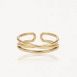 Bague multi-rangs minimaliste ajustable en acier inoxydable doré brillant.