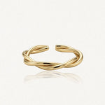 Bague ajustable en acier inoxydable doré, composée de doubles anneaux entrelacés.