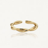 Bague ajustable en acier inoxydable doré, composée de doubles anneaux entrelacés.