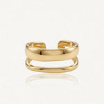 Bague double anneau ouvert en acier inoxydable dore (0,9 cm), un anneau large et un fin.