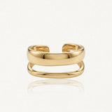 Bague double anneau ouvert en acier inoxydable dore (0,9 cm), un anneau large et un fin.