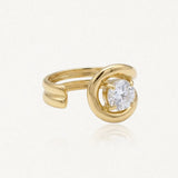 Bague spirale ajustable en acier inoxydable doré, avec une pierre ronde en Zirconium brillant.