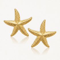 Boucles d'oreilles étoile de mer en acier inoxydable doré, surface granulée, style marin.