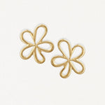Boucles d'oreilles en acier inoxydable doré, design fleur abstraite et moderne à cinq pétales.