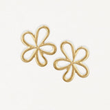 Boucles d'oreilles en acier inoxydable doré, design fleur abstraite et moderne à cinq pétales.