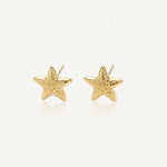 Boucles d'oreilles puces en acier inoxydable doré, étoiles de mer texturées.