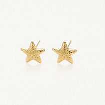 Boucles d'oreilles puces en acier inoxydable doré, étoiles de mer texturées.