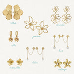 Boucles d'oreilles puces en forme de fleurs en acier inoxydable doré, avec perle blanche au centre.