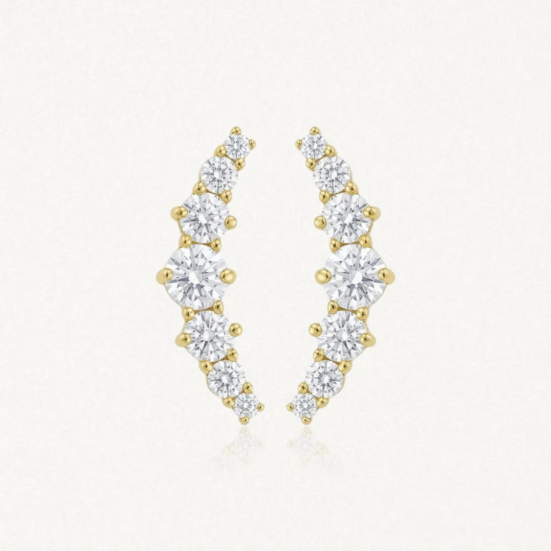 Boucles d'oreilles LUNA en acier inoxydable doré, ornées de strass en zirconium disposés en arc de cercle