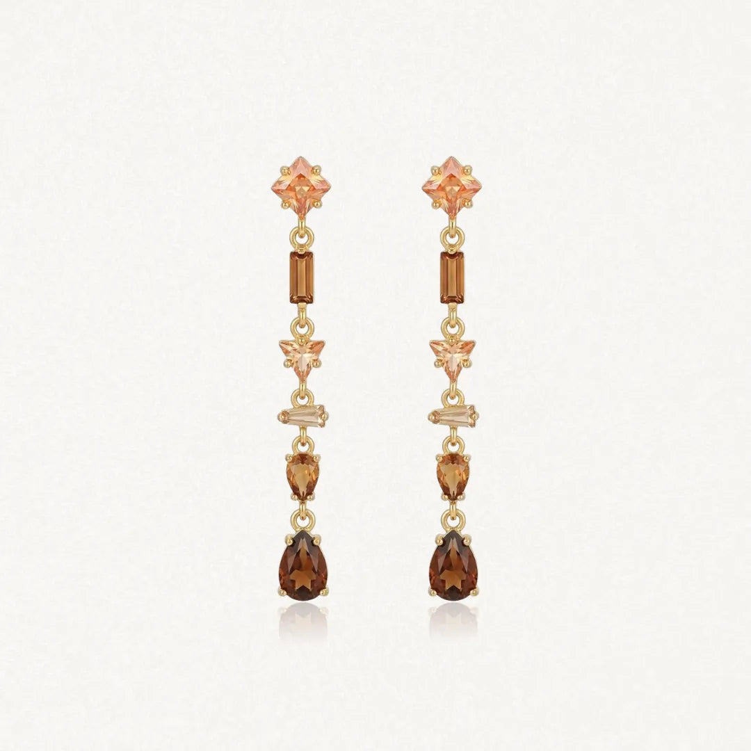 Boucles d'oreilles Octavia en acier inoxydable doré avec des pierres strass en zirconium aux tons rosés et marron