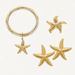 Ensemble de bijoux en acier doré: boucles d'oreilles et bracelet en résine marbrée avec charm étoile de mer