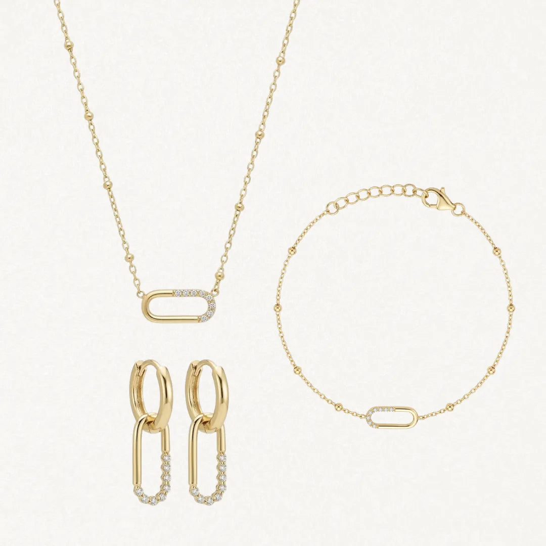 Coffret Kylie composé d'un collier, d'un bracelet et d'une paire de boucles d'oreilles en acier inoxydable doré