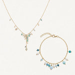 Collier cravate et bracelet en acier inoxydable doré, ornés de perles et de pierres naturelles amazonite.