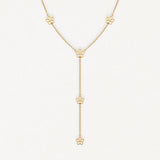 Collier acier inoxydable doré, motif 6 fleurs ajourées sur chaîne fine, style pendentif Y.