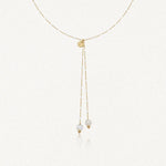 Collier en Y en acier inoxydable doré, petites perles en pierre naturelle et double pendentif en agate blanche ronde.