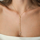 Collier en Y en acier inoxydable doré, chaîne à perles en pierre naturelle. Double pendentif avec deux agates blanches