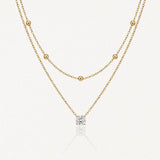 Collier double superposé en acier inoxydable doré avec chaîne à billes et pendentif pierre brillante.
