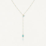 Collier en Y en acier inoxydable doré avec maille perlée bleu ciel et pendentif goutte d'Amazonite.