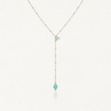 Collier en Y en acier inoxydable doré avec maille perlée bleu ciel et pendentif goutte d'Amazonite.