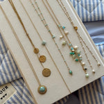 Collier breloques en Y en acier inoxydable doré avec amazonite et perles d'eau douce.