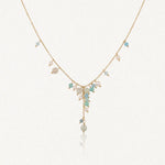Collier en Y en acier inoxydable doré avec breloques de perles d'eau douce, amazonite et pierres naturelles.