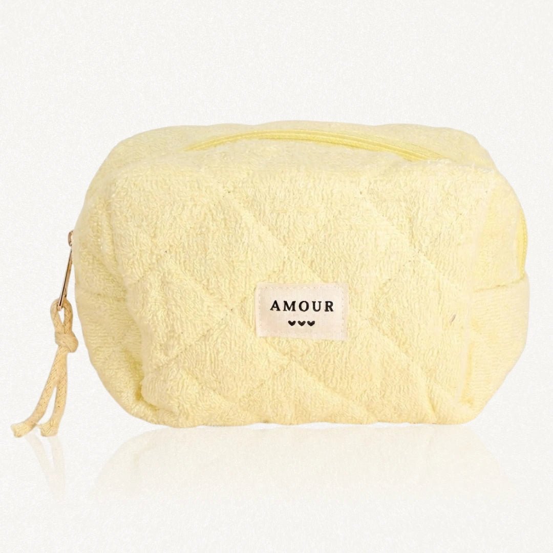 Pochette de Maquillage Matelassée Jaune Pastel.
